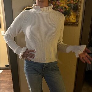 Ruffle Detail Cream Sweater